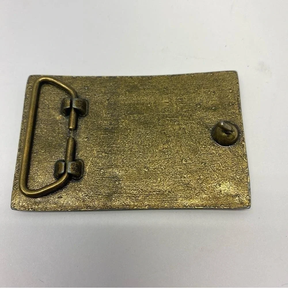 Vintage Pony Express Belt Buckle‎ Mens OS Gold Brass Western Rider 1849 Map